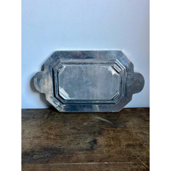 Vintage Solid Pewter Tray with Blue and White Ceramic Tile Accents | Farmhouse - Picture 5 of 5